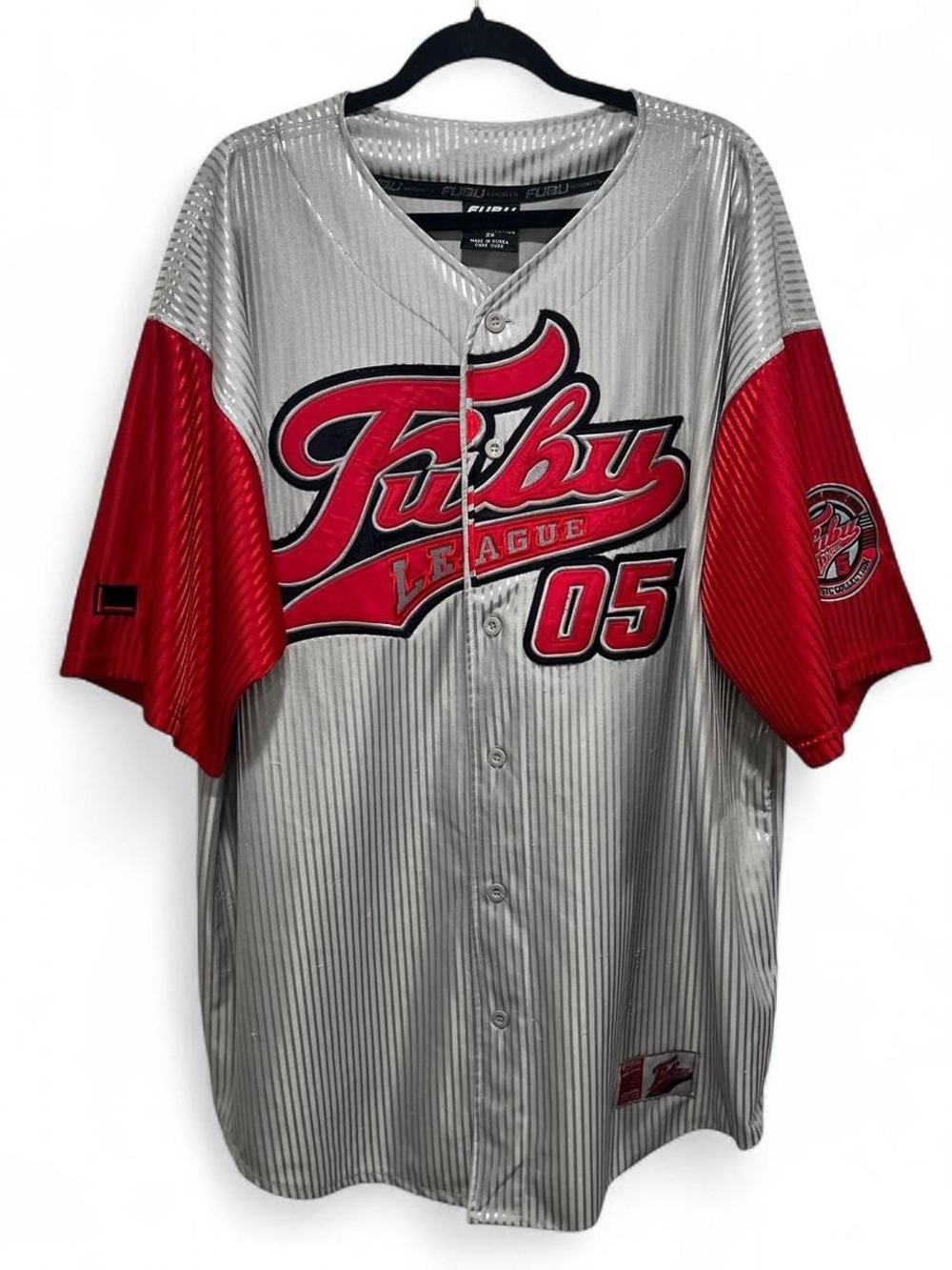 FUBU Silver and Red League 05 Baseball Jersey